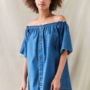 urban renewal off the shoulder jean dress